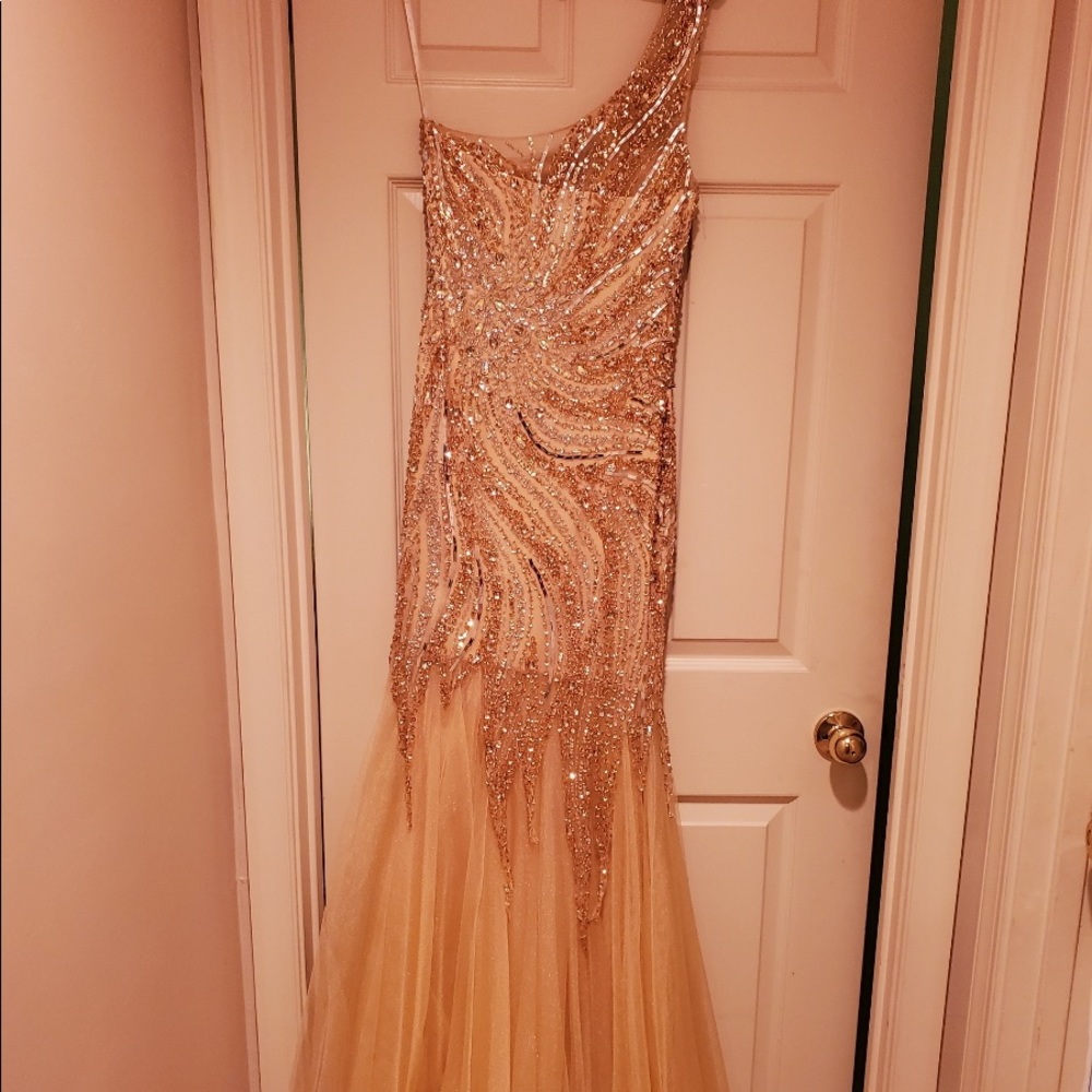 Camille LaVie Gold Beaded Evening Dress sz 8